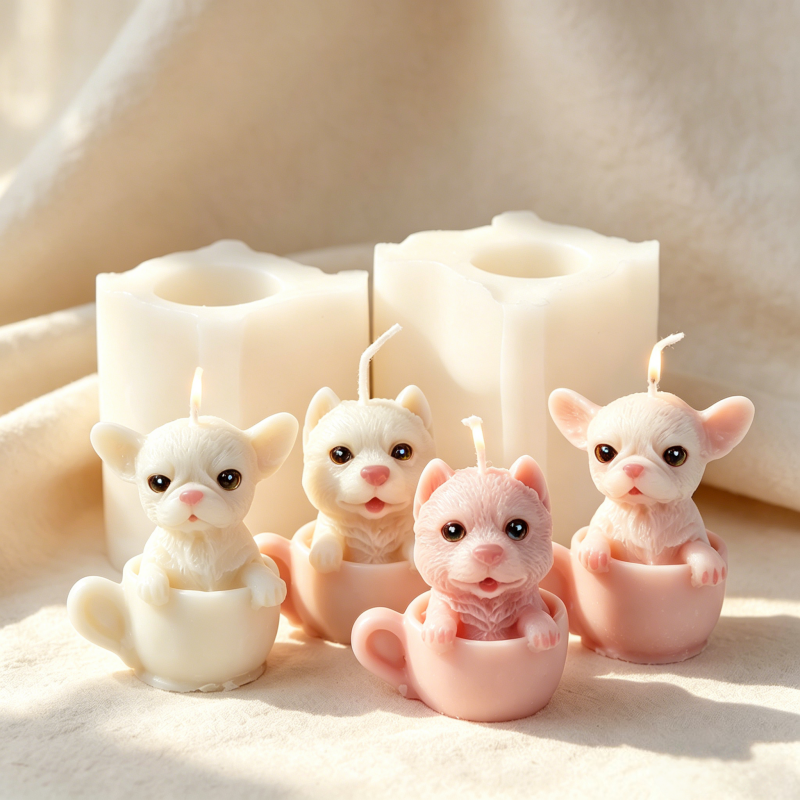 Ceramic Candle Vessel - Cute Dog Cup Shaped Silicone Mold