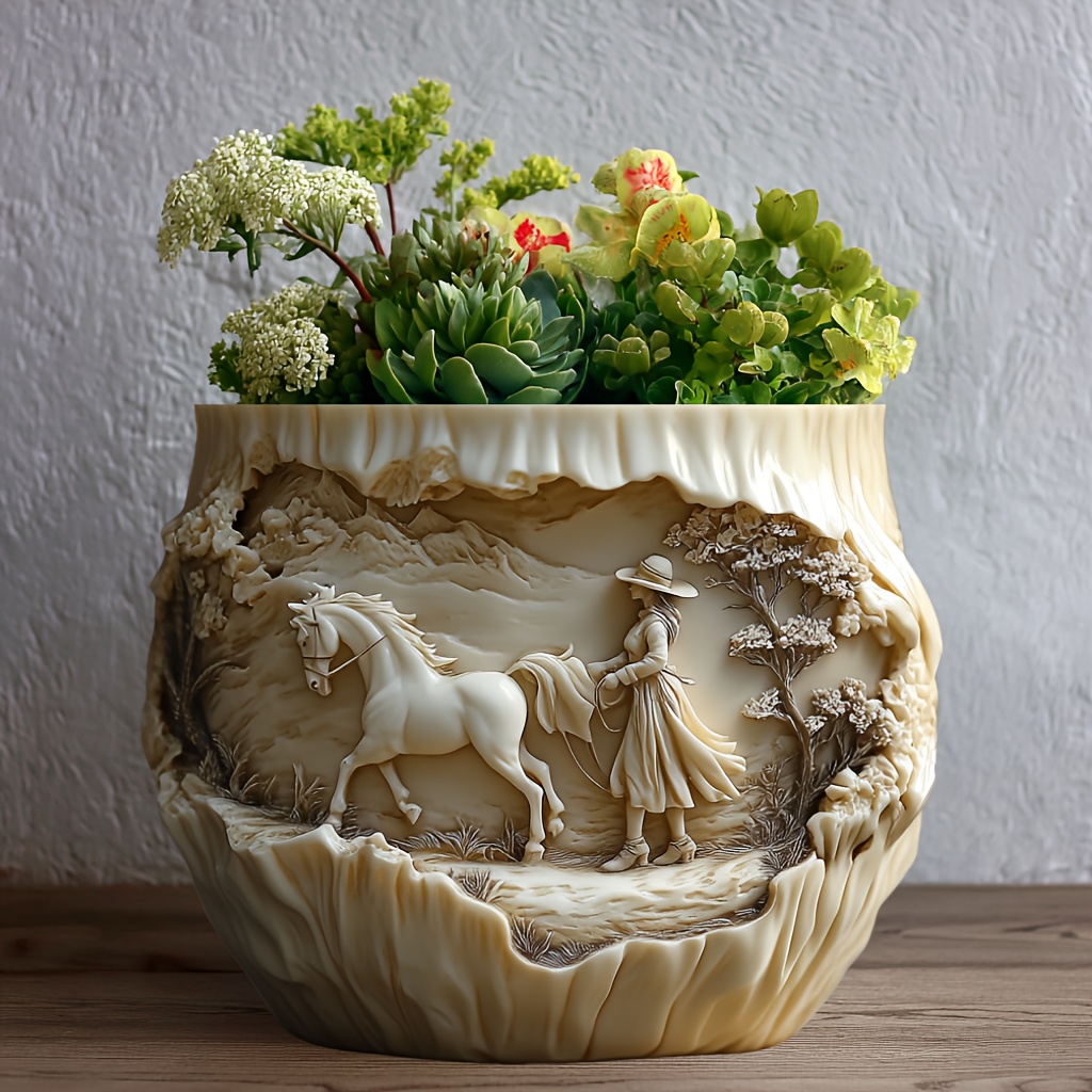 Beauty holding horse relief su - Ceramic Candle Vessel avis et prix