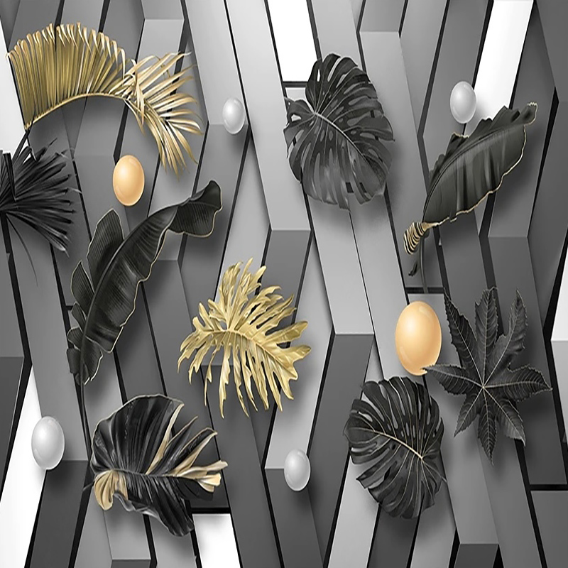 Custom 3D Golden Leaf Wallpape - Interior Design Tv Room avis et prix