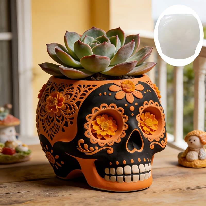 Flower relief skull succulent  - Ceramic Candle Vessel avis et prix