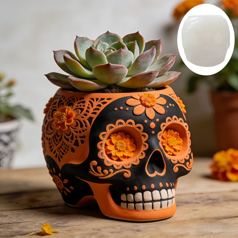 Flower relief skull succulent  - Ceramic Candle Vessel avis et prix