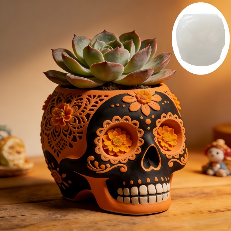 Flower relief skull succulent  - Ceramic Candle Vessel avis et prix