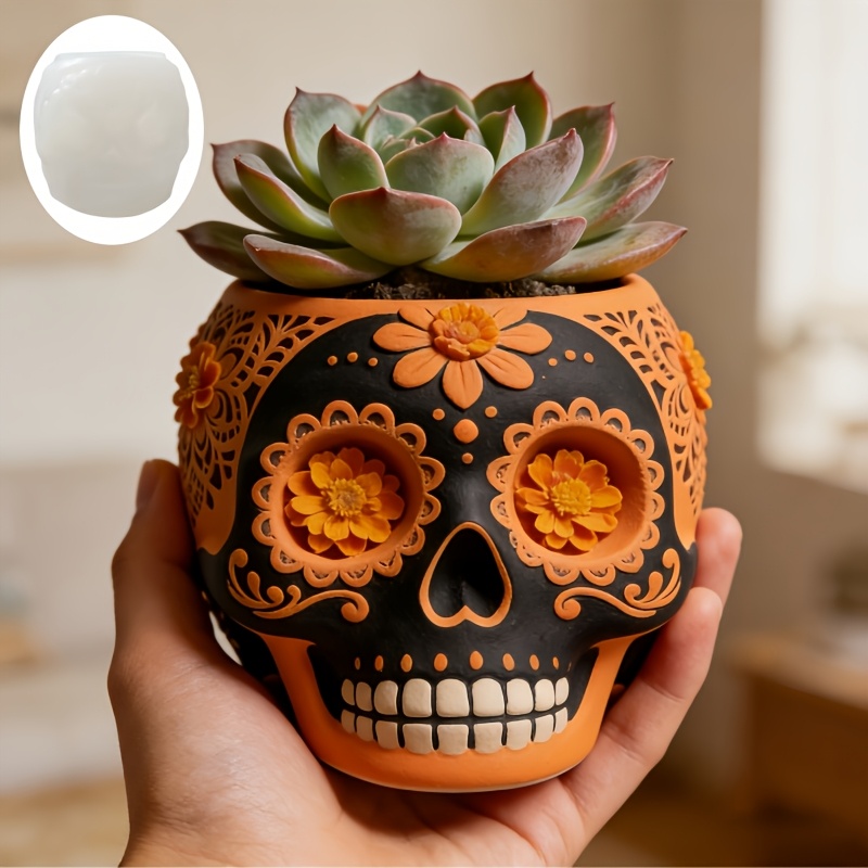 Flower relief skull succulent  - Ceramic Candle Vessel avis et prix